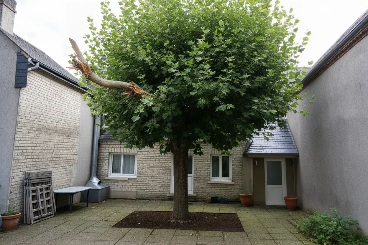 Arbre dense avant taille sur cordes au Mans