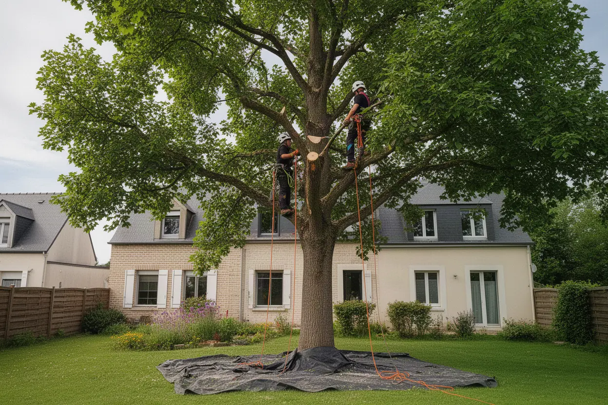 Élagueur taillant un arbre adulte à Allonnes
