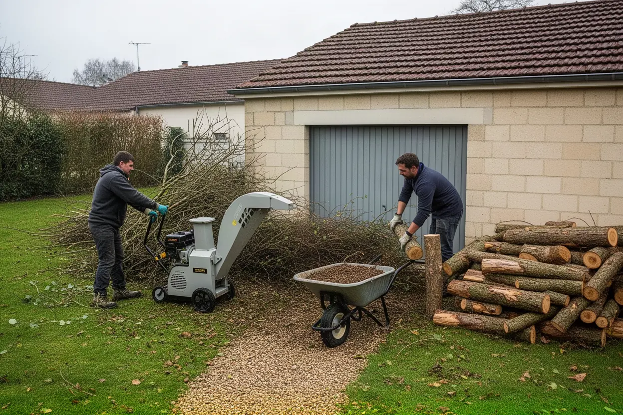Équipe ramassant des branches après chantier à Allonnes